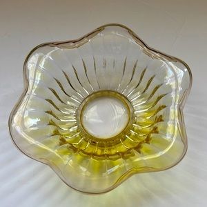 Vintage yellow tinted depression glass candy dish